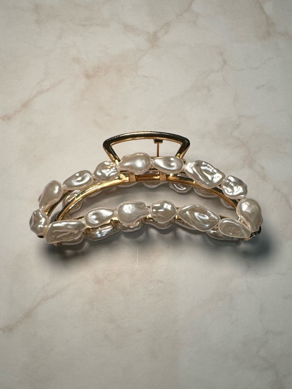 Pearl-Embellished Gold Hair Claw